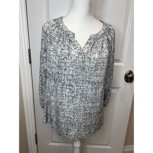 Fenn Wright Manson Women Henley Gray White 3/4 Sleeve Silk Tunic Blouse Top Med
